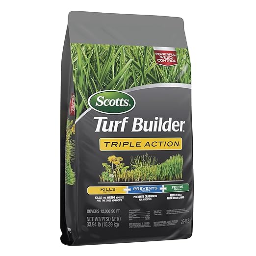 Scotts Turf Builder Triple Action1 - Combination Weed Control, Weed Preventer, and Fertilizer, 33.94 lbs., 12,000 sq. ft.