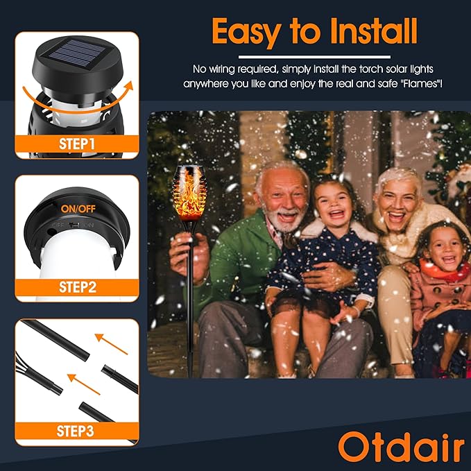 Otdair Solar Outdoor Lights, 12 Pack 12LED Solar Tiki Torches with Flickering Flame, IP65 Waterproof Mini Solar Torch Lights Auto On/Off for Garden, Patio, Yard, Pathway