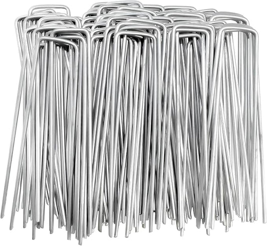 AAGUT Garden Stakes Pins, Landscape Staples 250 Pack 6 Inch 11-Gauge Galvanized Lawn Stake for Dog Fence, Weed Barrier Fabric, Ground Cover, Irrigation Tubing Soaker Hose, Chicken Wire