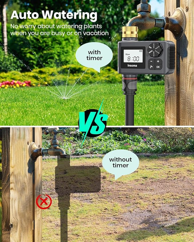 [Upgraded Version] Sprinkler Timer with Brass Swivel, Programmable Water Timer for Outdoor Garden Hose, Hose Timers with Rain Delay/Manual/Auto Mode, Drip Irrigation and Lawn Watering System, 1 Outlet