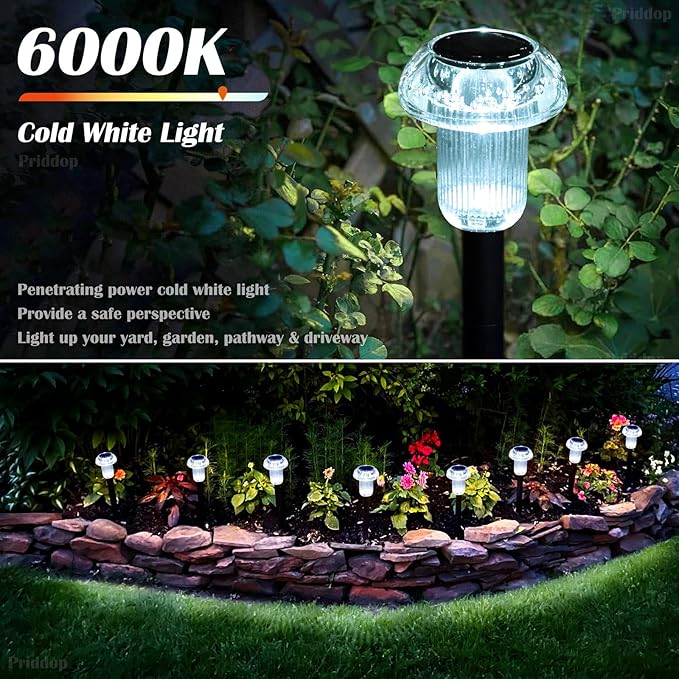 Solar Lights Outdoor Pathway Lights 8 Pack LED Waterproof Cold White Mushroom Shape for Garden Driveway Walkway Landscape Path Lawn Yard Decor