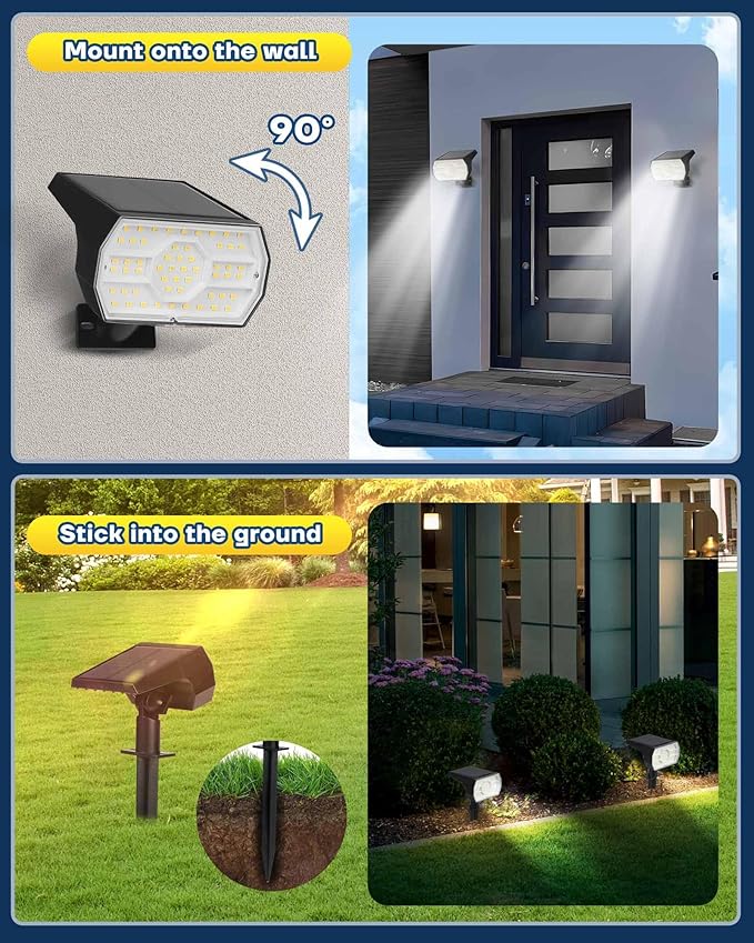 Kaxiida Solar Lights Outdoor Waterproof IP68, 3 Lighting Models Solar Powered Spot Lights Outdoor, 56LED Dusk to Dawn for Yard Patio Garden Pathway Landscape Lighting