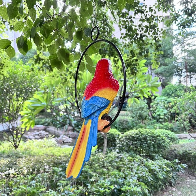 Lifelike Parrot Garden Statues Hanging Decor Ornaments Figurines Sculpture for Patio Lawn Yard, Blue Tail (Blue Tail)