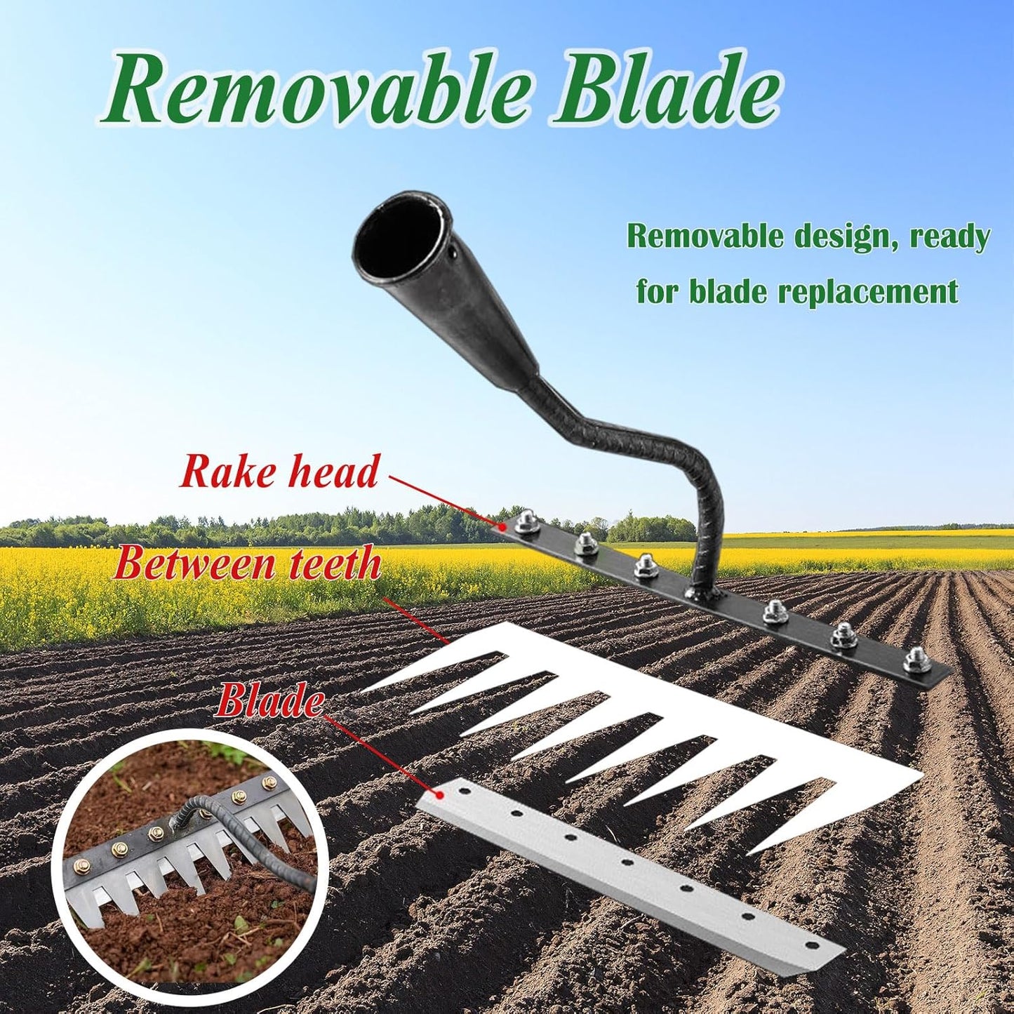 Upgrade Iron Weeding Rake 2.0, 2025 New Iron Rake for Gardening and Weeding, 8 Teeth Carbon Steel Garden Weeder Tool, Detachable Gardening Hand Weeder Puller Tool for Dethatching Lawn Loosening