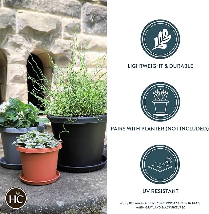 The HC Companies 10.5 Inch Round Prima Plastic Plant Saucer - Indoor Outdoor Plant Trays for Pots - 10.63 Inchx10.63 Inchx1.26 Inch in Warm Gray