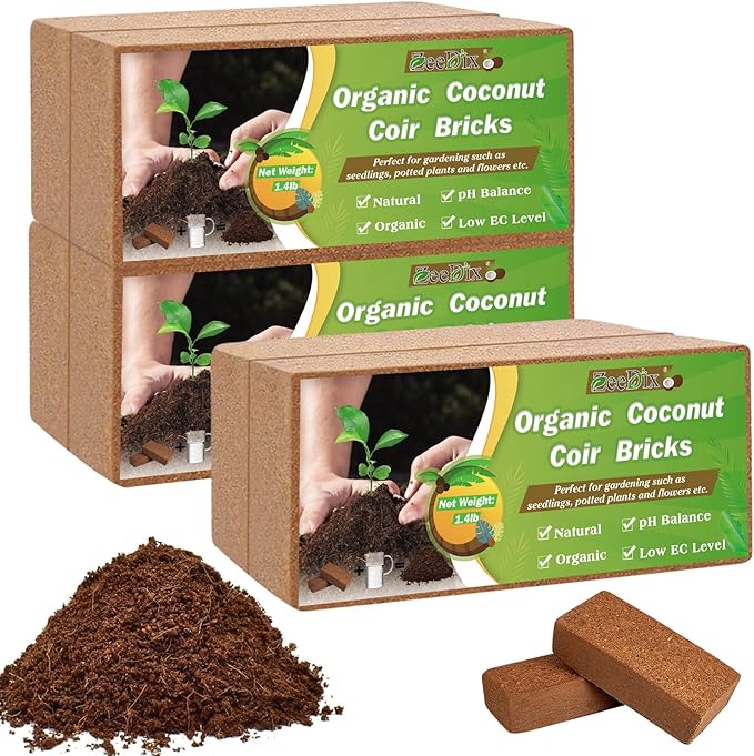 ZeeDix 6 Pcs Premium Coconut Coir Compressed Coco Coir 100% Organic Coco Coir Brick Coconut Coir Bricks with Low EC and pH Balance for Plants Gardening Herbs