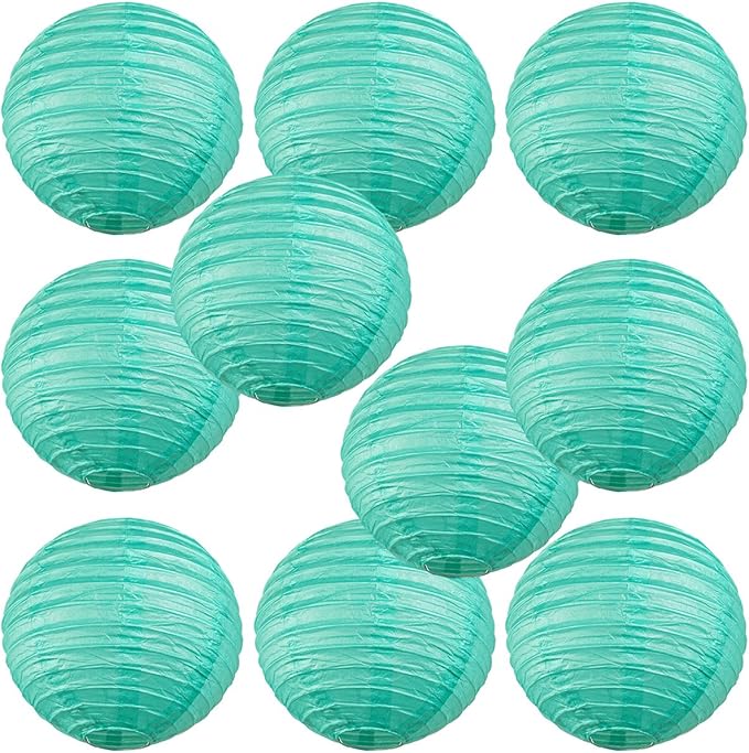 WYZworks Round Paper Lanterns 10 Pack (Sea Green, 8") - Hanging Paper Lanterns Lamp for Wedding, Birthday, Party and Home Decorations with 8", 10", 12", 16" Option