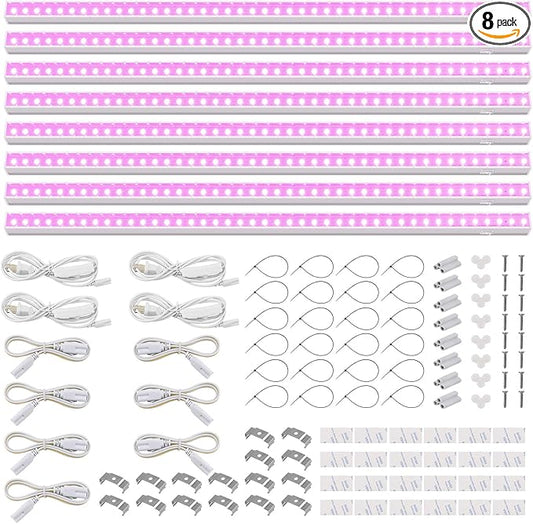Barrina Grow Lights for Indoor Plants, Full Spectrum, 4ft 160W (8 x 20W), LED Grow Light Strip for Seed Starting, Greenhouse, Plug and Play, 8-Pack