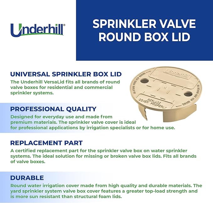 Underhill Sprinkler Valve Round Box Lid, VersaLid 6” to 7” Universal Cover for Automatic Irrigation System, Lawn, Yard, Outside, Tan, VL-6T