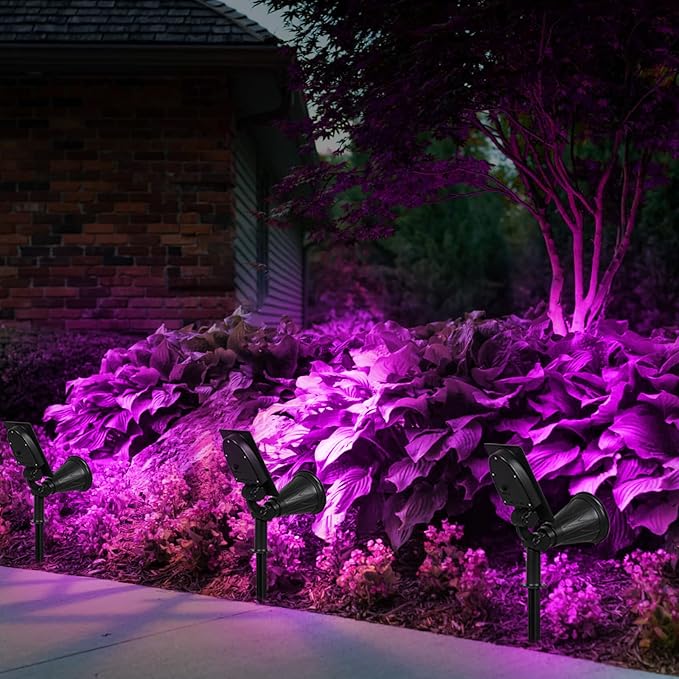 T-SUN Solar Spotlights, 4 LED Solar Waterproof Outdoor Landscape Lights, Auto-on/Auto-Off by Day, 180 Angle Adjustable for Tree, Patio, Yard, Garden, Driveway, Stairs, Pool Area(Purple-1Pack)