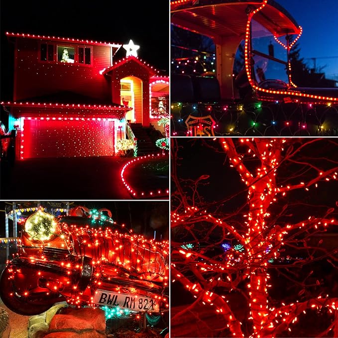 C9 Christmas String Light Red, 50ft Vintage Christmas Tree Lights, Outdoor Roofline String Lights with 50+2 Red Bulbs for Patio Garden Holiday Indoor Home Xmas Decoration, Green Wire