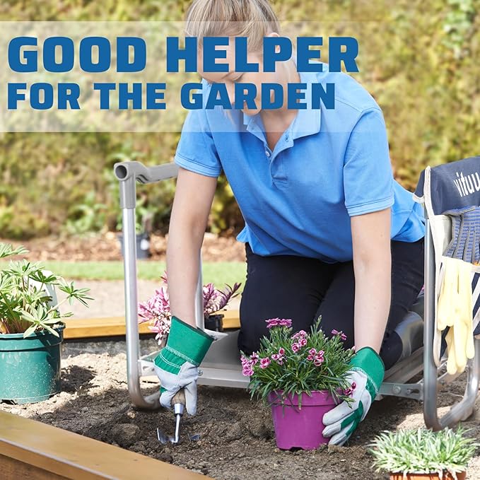 VITUU Garden Kneeler and Seat 2024 New Upgraded Heavy Duty Foldable Garden Stool Portable Garden Bench for Kneeling and Sitting with 2 Tool Pouches,Gardening Gifts for Women,Seniors,Parents