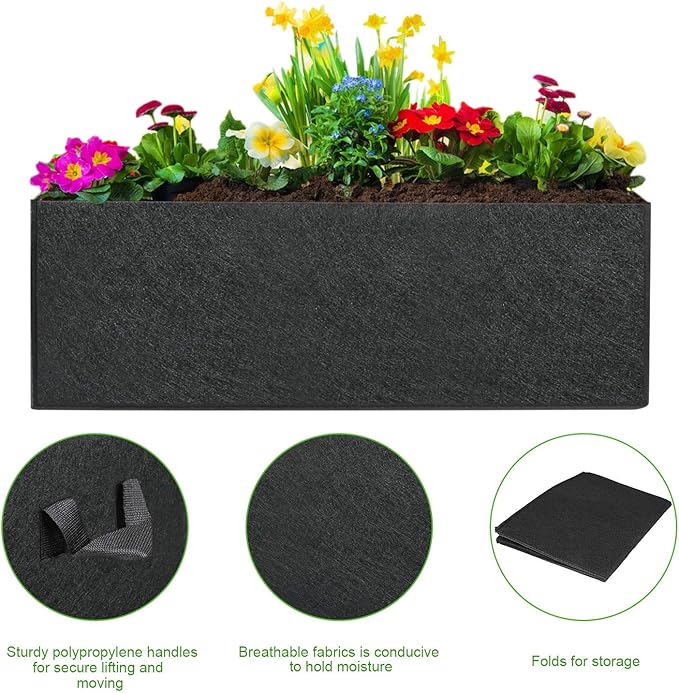 ANGELIOX 3-Pack Grow Bags, 10 Gallon Heavy Duty 300G Thickened Nonwoven Fabric Raised Garden Bed Square Flower Planter Containers for Carrot Onion,Flowers,Fruit/Growing Pots with Handles(60x30x20cm)