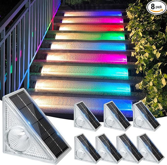Ellasay Solar Step Lights for Outside 8 Pack,10 Color Modes Stair Lights Outdoor, Step Lights Solar Powered Waterproof IP67,Solar Lights for Patio,Deck,Yard,Front Step, Front Porch Decor
