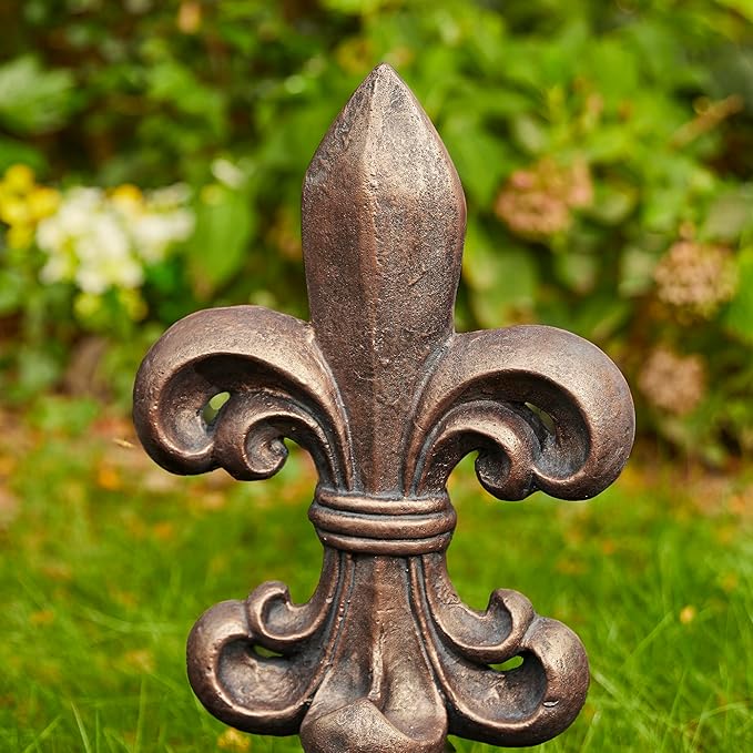 Glitzhome Fleur De Lis Garden Statue MGO Outdoor Decration, 21.25" H, Bronze