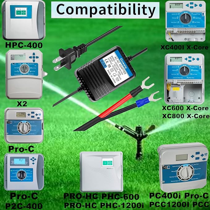 24VAC AC Adapter for Hunter P2C-400/HPC400/ PC400i/PRO-HC PHC-600/PRO-HC PHC-1200/XC600 X-Core/X2-600 Lawn Sprinkler Controller, 24V Transformer Compatible Irrigation Controller Most Models