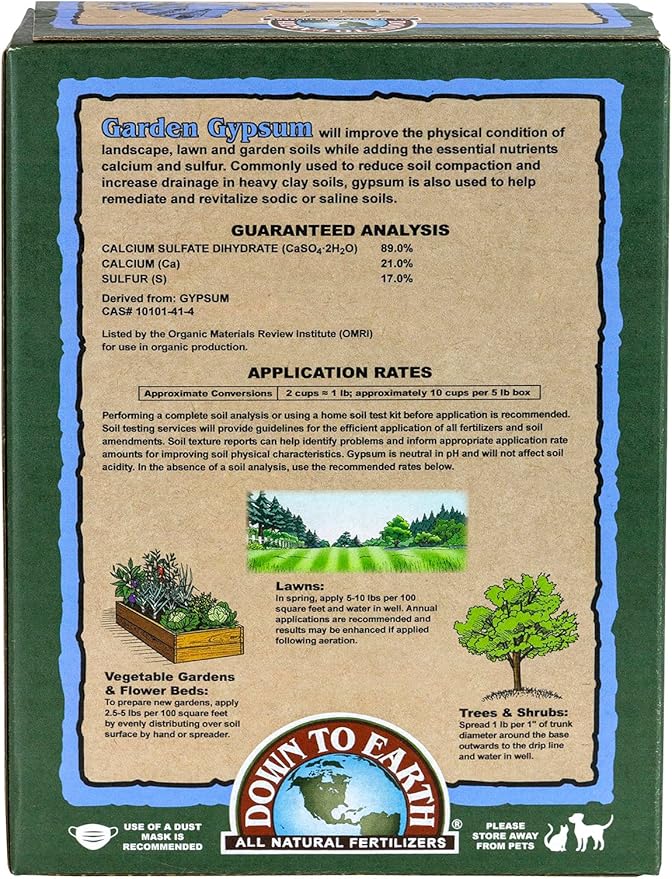 Down to Earth Organic Garden Gypsum Calcium Sulfate, 5 lb