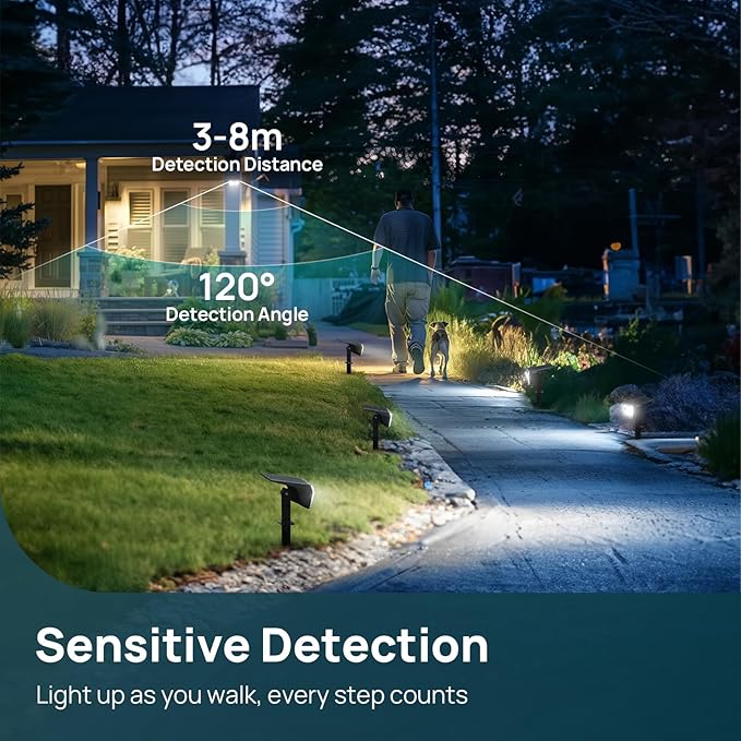 Linkind Solar Lights Outdoor Waterproof IP67, 3000K/6500K Solar Motion Sensor Lights with 6 Modes, 60 LEDs Solar Powered Spot Lights Outside Landscape Lighting for Garden Yard Pathway, 6 Pack