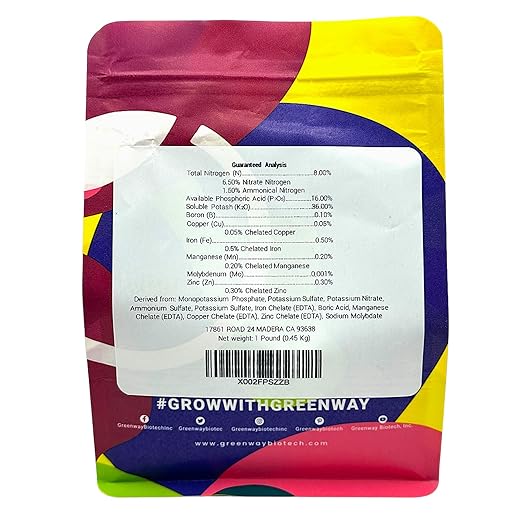 Greenway Biotech Cucumber Fertilizer 8-16-36-100% Water Soluble Plus Chelated Micronutrients Suitable for Soil, hydroponics, and aeroponics - 1 Pound (Makes ~200 Gallons)