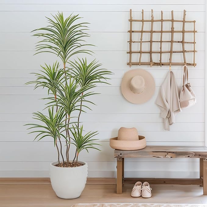 Artificial Dracaena Plants Indoor, 5 ft Faux Tropical Floor Plants Indoor, Tall Fake Yucca Silk Tree in Pot, Artificial Trees for Home Office Decor Indoor Outdoor Housewarming Gift