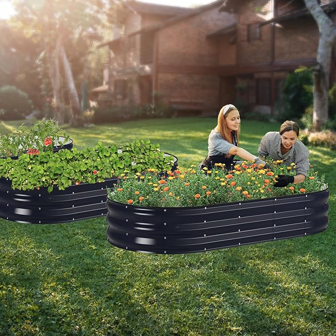 Raised Garden Bed Kit, 6x3x1 ft Galvanized Planter Box Outdoor with Safety Edging, Large Metal Raised Beds for Gardening Vegetables Flower Herb (Navy Blue)