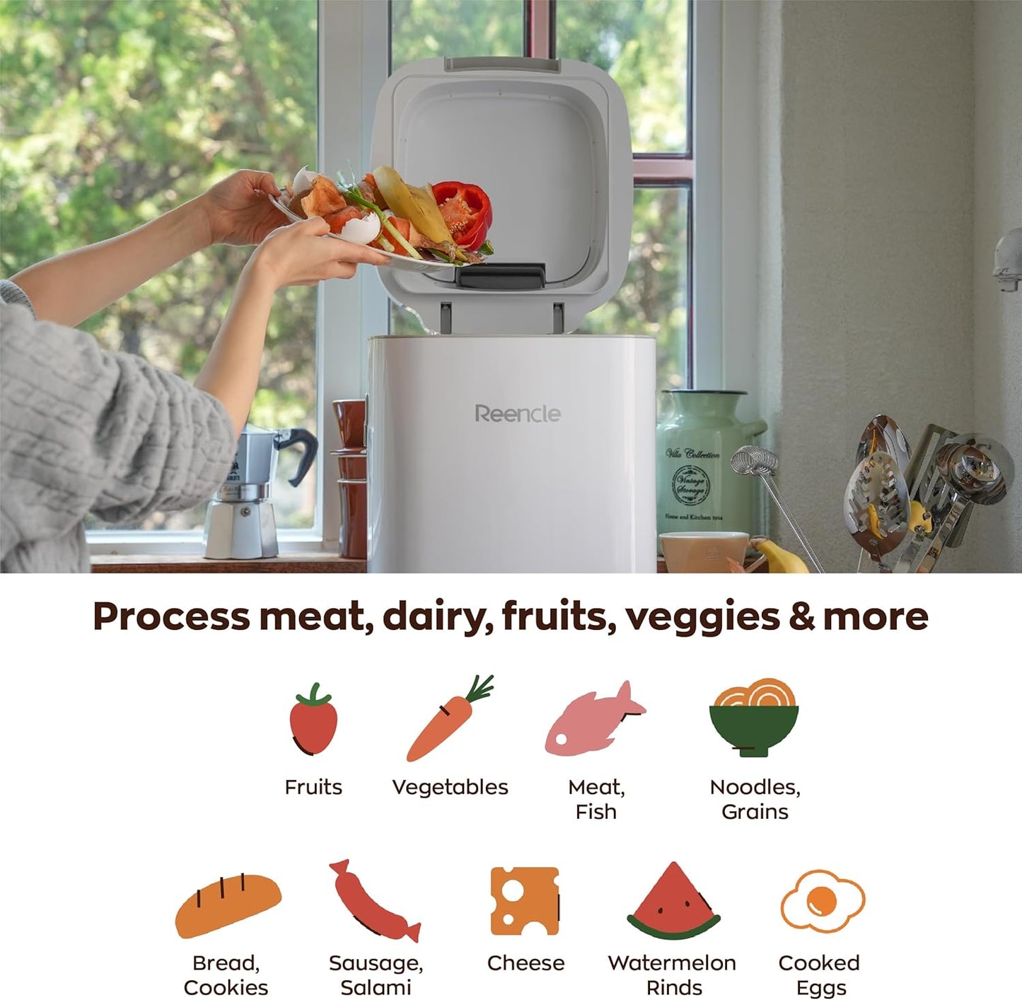 Prime Electric Composter - 14L Kitchen Composter, Decomposes Up to 2.2 lbs Food Waste Daily, Odorless Indoor Composting with Whisper-Quiet Technology & Rapid Decomposition (White)