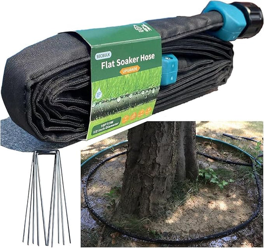 2025 Flat Soaker Hose 10 ft with Stakes for Garden, 10ft Linkable Drip Hose Diy Garden Irrigation System Saving 80% Water, Dual-layer Leak-free Design Water Hose with Holes