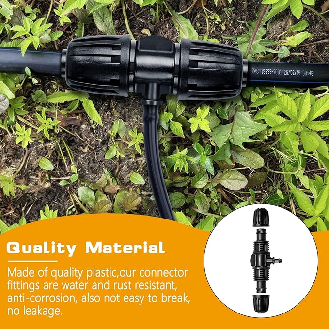 10 Pcs Barbed Tee 1/2 inch Tubing (1/2" ID x0.6-0.63" OD) 16mm to 1/4 inch, Irrigation Tube Anti-Drop Barbed Hose Fittings (Fits 13mm ID / 4mm ID), Locked Barbed Reducing Tee for Drip Hose