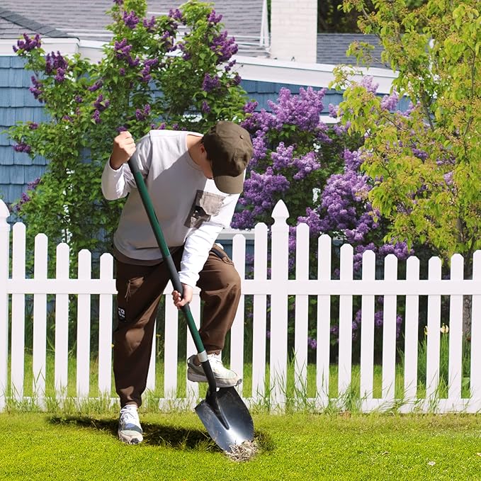 Shovel for Digging, 56 Inches Heavy Duty Shovel for Gardening, Round Shovel for Digging with Fiberglass Handle (Green)