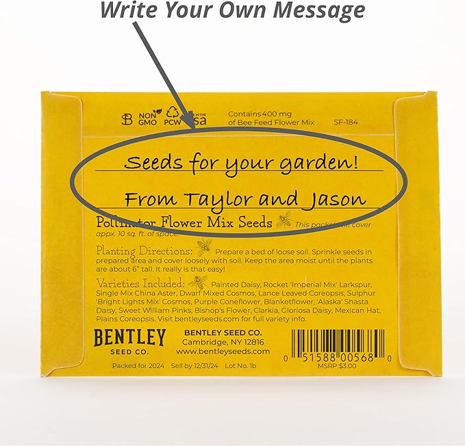 Bentley Wildflower Pollinator Mix, 25 Non-GMO Packets for Garden Planting, Non-Coated Flower Seeds to Grow Plants and Help Bees, Beautiful Gift