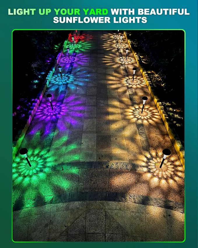 Solar Pathway Lights Outdoor, 8 Pack RGB Color Changing+Warm White LED Path Light IP67 Waterproof, Solar Powered Lights for Walkway Driveway Garden Yard Backyard Lawn Landscape Lighting Decorative