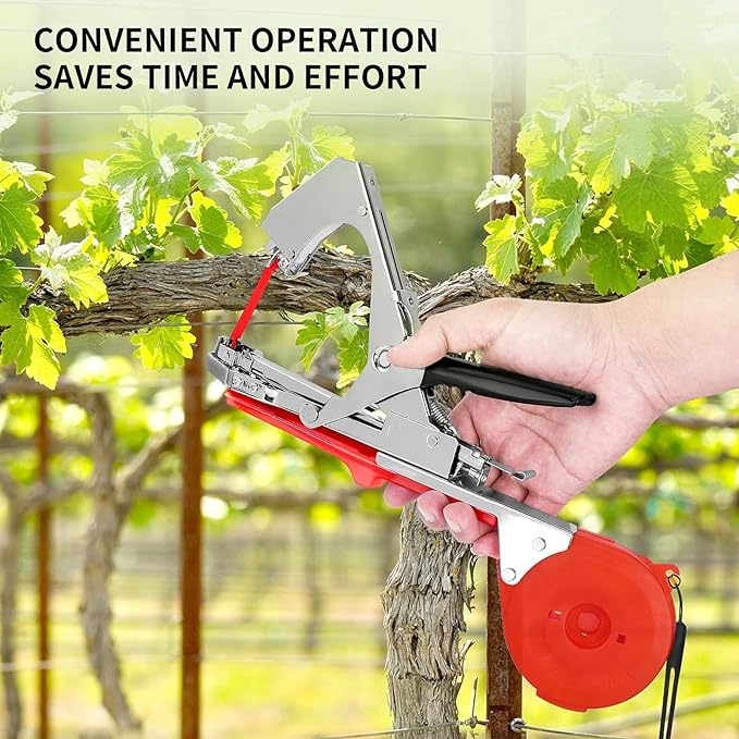 Plant Tying Machine, Plant Tapener, Tape Gun, Garden Tape Tool with 16 Rolls of Tapes and 1 Box of Staple for Grapes, Raspberries, Tomatoes, Vining Vegetables, Flower Planting (Red)