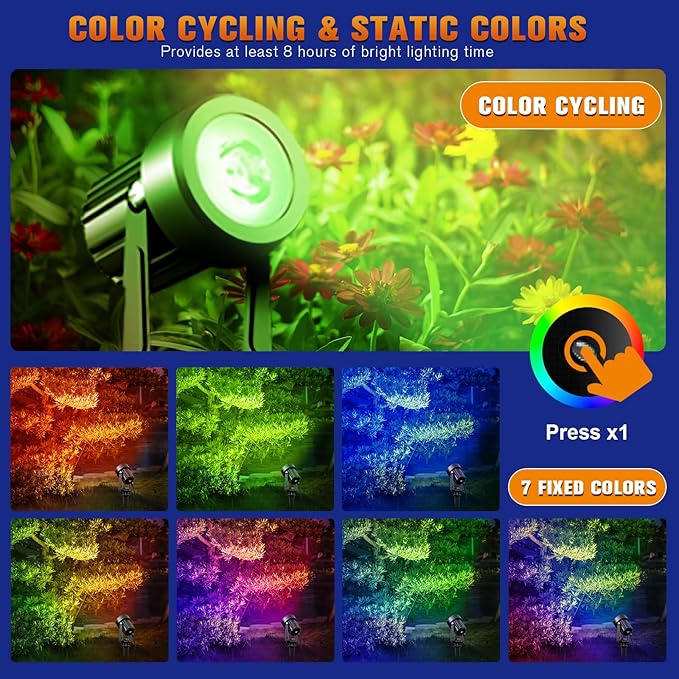 APONUO Solar Spot Lights - Outdoor 6-in-1 Landscape Lights, Dusk to Dawn Solar Uplights, IP65 Waterproof, 9.8ft Cable for Yard, Pathway, Garden, Tree Decoration (Multicolor)