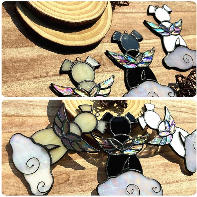 Stained Glass Angel Wings Dog Memorial Gifts for Loss of Dog Sympathy Gift Suncatcher, Rainbow Bridge Pet Passing Away Remembrance in Memory, Dog Bereavement Gifts for Loss of Pet,White