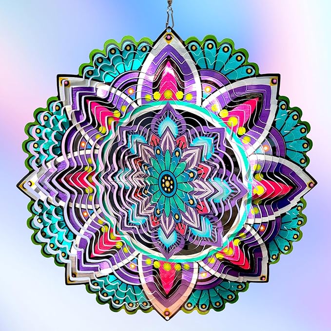 Wind Spinner for Yard and Garden,12in 3D Wind Spinner Mandala Purple Starlight,Wind Spinners Outdoor&Indoor Yard Art Decor,Christmas Decoration,Wind Sculpture Gift for Women/Mother/Men