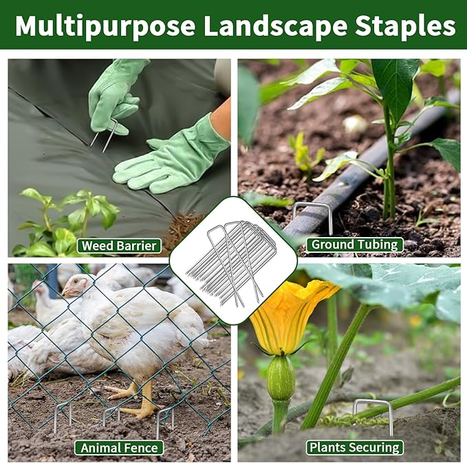 30Pack 6-Inch Galvanized Garden Landscape Staples Stakes, Heavy-Duty Sod Pins Anti-Rust Fence Stakes, Plant Stakes for Weed Barrier Fabric Ground Cover Tubing Soaker Hose Lawn Drippers Irrigation