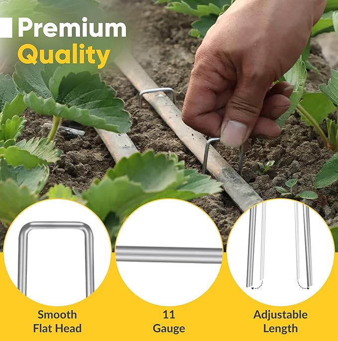 USA Made 100 Pack Landscape Staples 6 inch 11 Gauge Garden Stakes Galvanized Landscape Fabric Pins | Metal Stakes for Ground Cover Holding Fence Christmas Decorations Irrigation Tubing