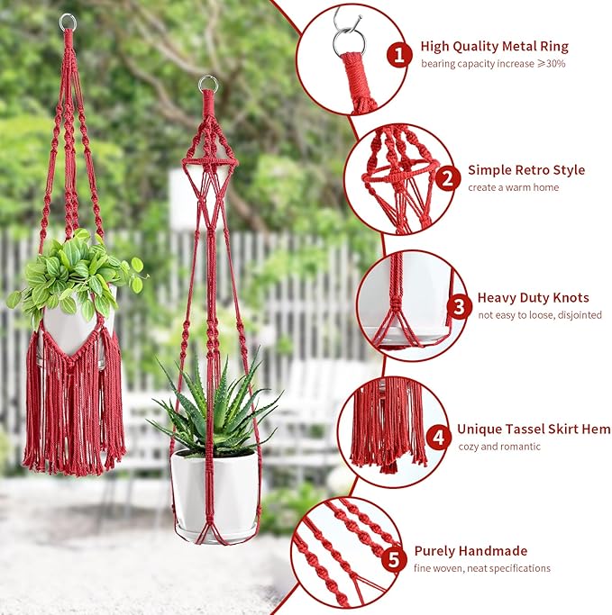 Macrame Plant Hangers, 6Pack Hanging Planters for Indoor Plants w/ 6 Set Hangers Kit Handmade Macromay Plant Hangers Indoor Flower Pots Holder Stand for Boho Home Décor (POTS NOT Included)