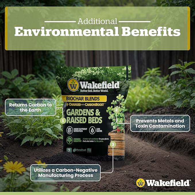 Wakefield Premium Biochar Blend with CarbonBoost & Advanced Probiotics - Ultimate Organic Potting Soil Mix for House Plants, Gardens and Raised Beds - Enhanced Water & Nutrient Retention - 2Quarts