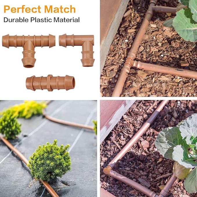 Drip Irrigation Fittings Kit for 1/2 Inch Tubing, 20 Pieces Drip Irrigation Parts for Drip Sprinkler System - 8 Couplings, 6 Tees, 6 Elbows, Drip Line Connectors for 1/2" Drip Irrigation Hose