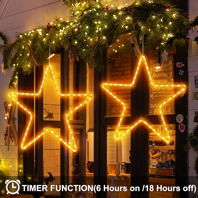 DBFAIRY 19.68" Star Outdoor Christmas Lights, 40 LEDs Christmas Light Up Star with Timer, Hanging Big Star Window Lights Mains Powered for Christmas New Year Holiday Wedding Party Decor, Warm White
