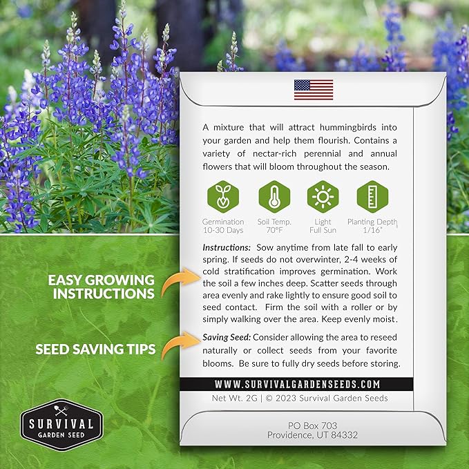 Survival Garden Seeds - Hummingbird Pollinator Mix Wildflower Seed for Planting - 3 Packs with Instructions to Plant & Grow Nectar Flowers in Your Home Vegetable Garden - Non-GMO Heirloom Varieties
