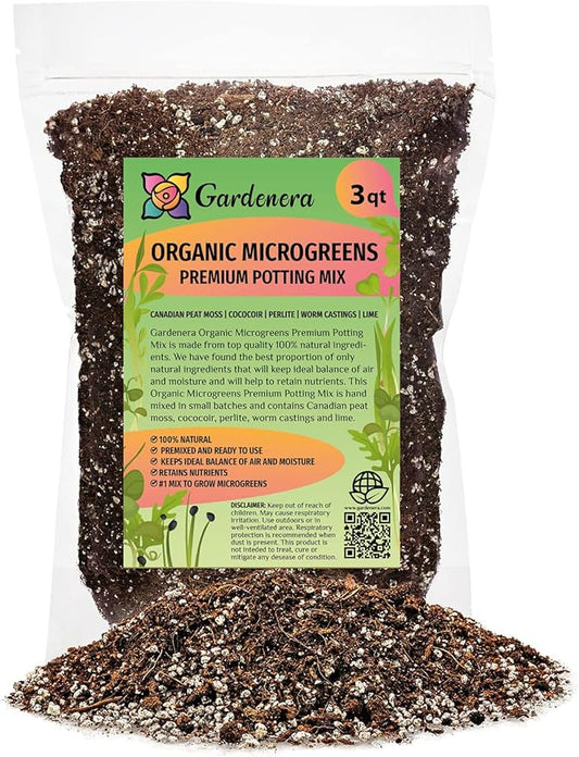 Organic Microgreens Premium Potting Mix: A Finely Crafted Blend of Canadian Peat Moss, Cococoir, Perlite, Worm Castings, and Lime for Optimal Microgreen Growth and Nourishment - 3 Quart