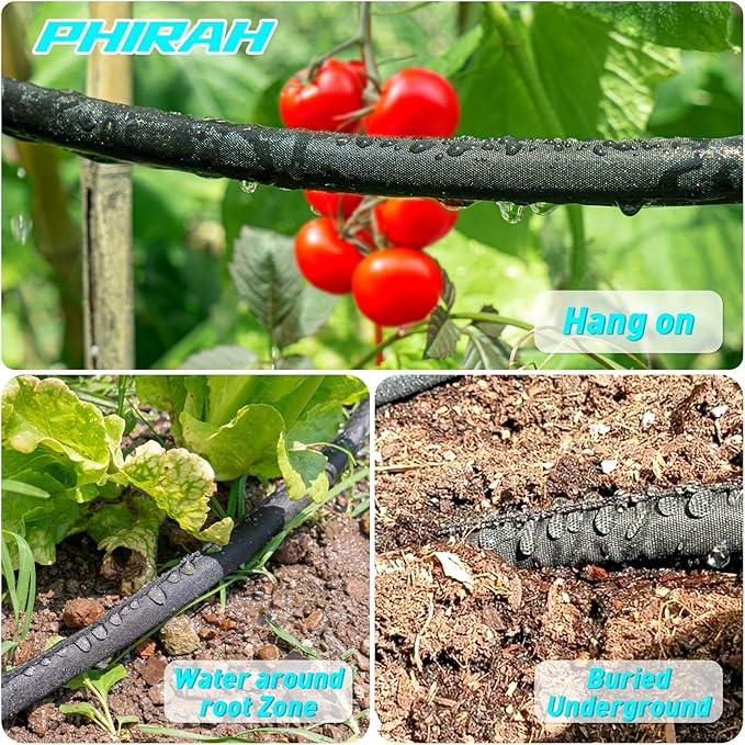 Flat Soaker Hose for Garden Bed, 25FT 1/2" Linkable Consistent Drip Irrigation Hose Save 80% Water Leakproof Heavy Duty Double Layer Sprinkler Garden Hose with Holes