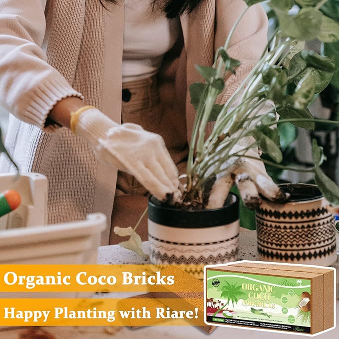 Riare 2pcs Organic Coco Coir Bricks Soil Blocks- 100% Natural Compressed Coco Peat Brick Coconut Fiber Substrate with Low EC& pH Balance, High Expansion Coco Coir Pith Coconut Husk for Garden
