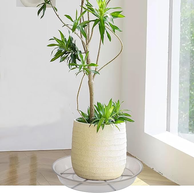 2 Pack Plant Saucer Drip Tray 13 14 inch, Large Heavy Sturdy Plastic Planter Flower Pot Saucers for Indoor Outdoor Garden, Plant Water Drip Trays for pots (14" 2Pack, Grey)