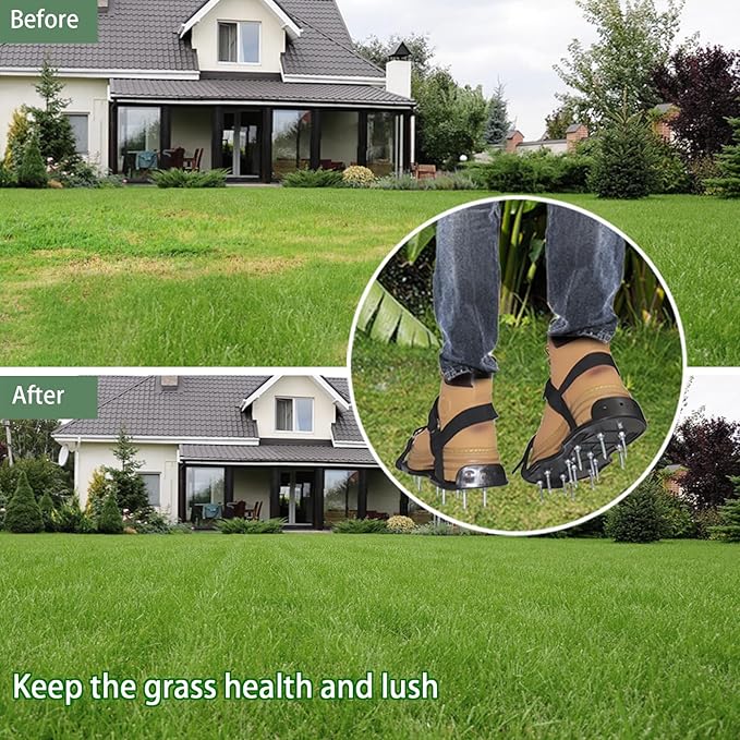Lawn Aerator Shoes, Pre-Assembled Lawn Aerator Spiked Aerating Sandals with Adjustable Straps and Stainless Shovel, Heavy-Duty Spike Shoes for Men Women Aerating for Lawn, Yard, and Garden