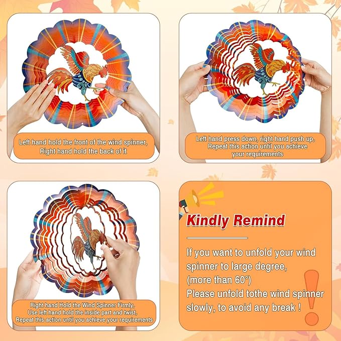 Rooster Wind Spinners Outdoor, 3D Hanging Wind Spinners Outdoor Metal Rooster Decor Chicken Gifts for Women Mom Hanging Chicken Decor, 12" Wind Spinners for Yard Garden Porch Outdoor