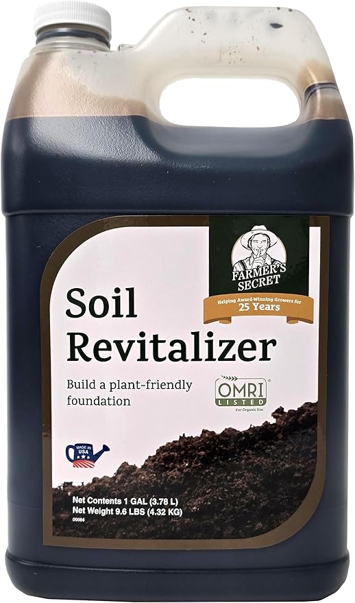 Farmer’s Secret Soil Revitalizer (128oz) - Organic (OMRI Listed) Soil Microbe Booster - Liquid Compost Soil Amendment - Activated Humic Acid - Liquid Compost Soil Amendment