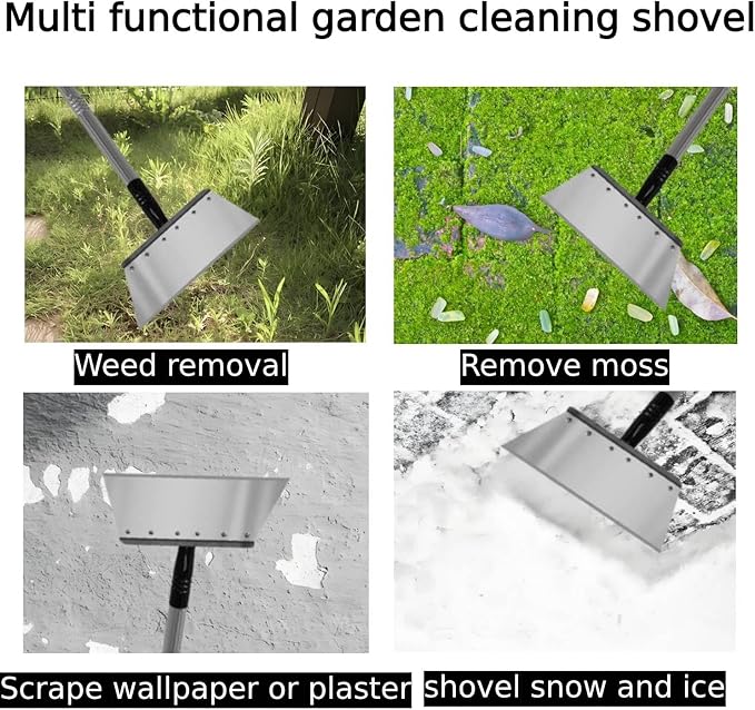 Garden Cleaning Shovel with 54" Adjustable Handle,Multifunctional Stainless Steel Cleaning Snow Shovel for Weeds and Moss,Lawn Edging Scraper Shovel,Outdoor Spade Tool for Weeding,Digging,Ice Removal